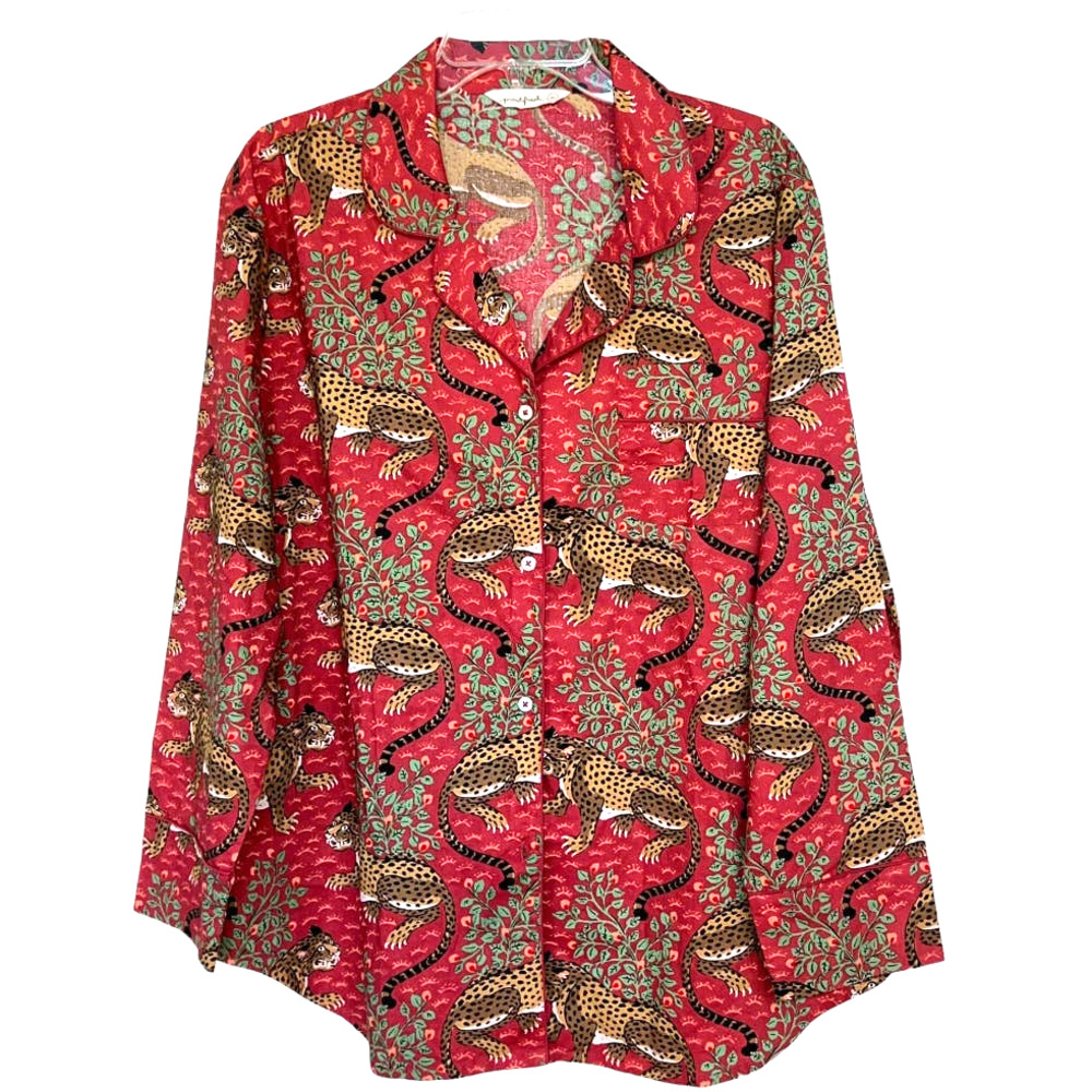 Printfresh Long Sleeve Pajama Top Bagheera Leopard Print Scarlet Red XL